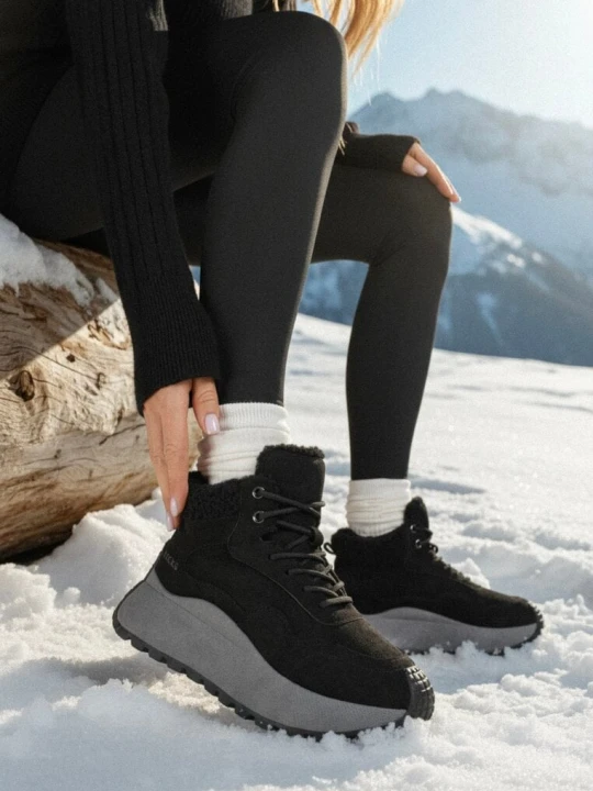 Zdjęcie produktu Czarne Sneakersy Śniegowce Vices na Grubej Podeszwie Ozdobione Futerkiem i Napisem Nelinena