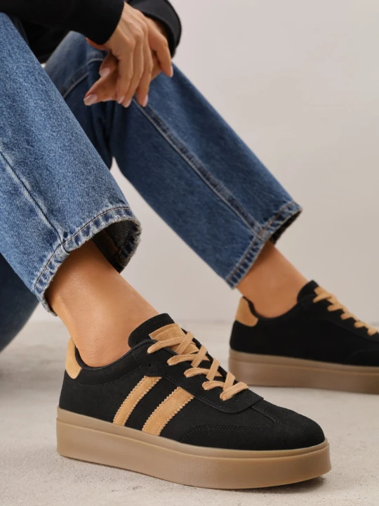 Zdjęcie produktu Czarne Sneakersy VICES na Grubej Kauczukowej Podeszwie z Paskami Zidina