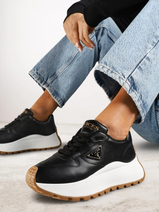 Zdjęcie produktu Czarne Sneakersy Vices na Platformie Ozdobione Metaliczną Aplikacją Nelviera
