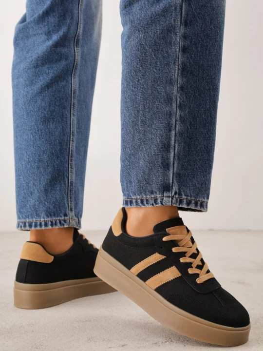 Zdjęcie produktu Czarne Sneakersy VICES Typu Tenisówki na Platformie z Paskami po Bokach Zidilla