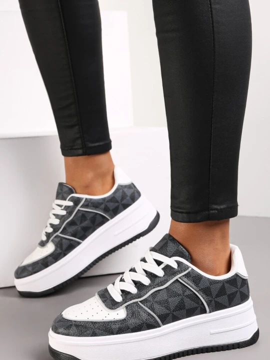 Zdjęcie produktu Szare Sneakersy w Geometryczny Wzór na Platformie Vihid