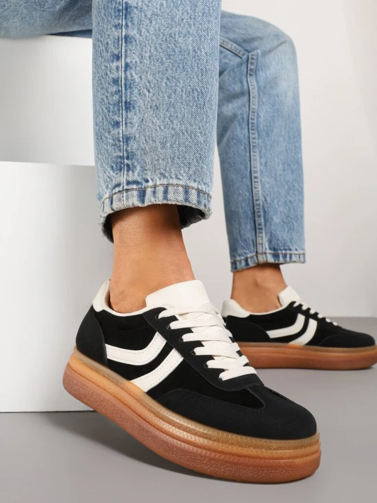 Zdjęcie produktu Czarne Sneakersy w Stylu Klasycznych Tenisówek na Grubej Podeszwie Grelritia Ideal