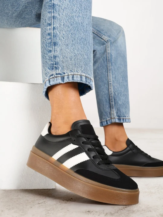 Zdjęcie produktu Czarne Sneakersy w Stylu Tenisówek z Geometrycznym Wzorem Avelresil Ideal