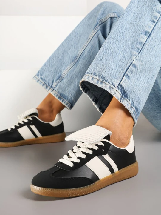 Zdjęcie produktu Czarne Sneakersy w Stylu Tenisówek z Wywinięciem Aveloren