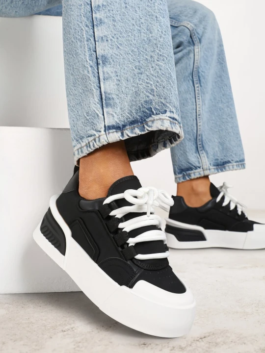 Zdjęcie produktu Czarne Sneakersy w Stylu Trampek na Grubej Podeszwie Danimira