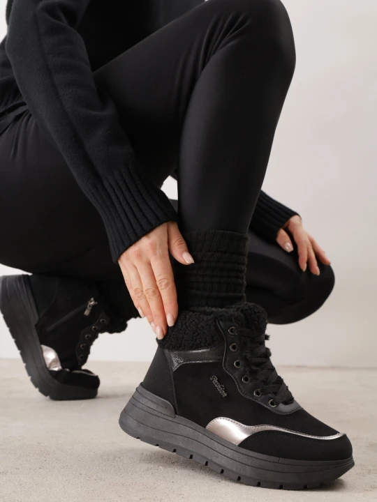 Zdjęcie produktu Czarne Śniegowce Ocieplane na Platformie w Stylu Sneakersów Balinda Seastar