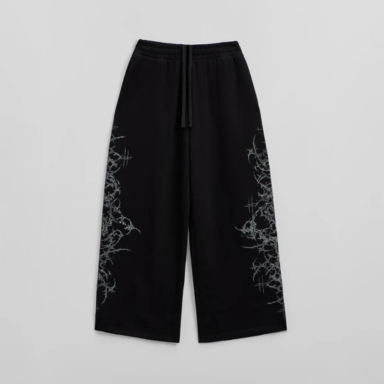 Zdjęcie produktu Czarne spodnie dresowe wide leg z gotyckim nadrukiem House