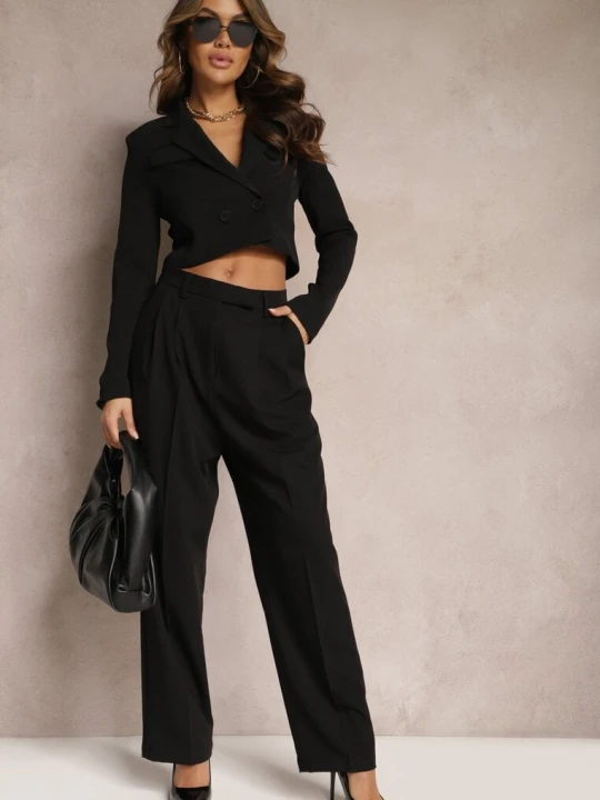 Zdjęcie produktu Czarne Spodnie High Waist w Garniturowym Stylu z Kieszeniami Junife Bisou's Project