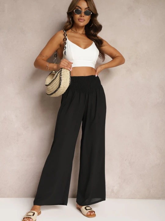 Zdjęcie produktu Czarne Spodnie Kuloty High Waist z Gumką w Talii Lipadre H&s