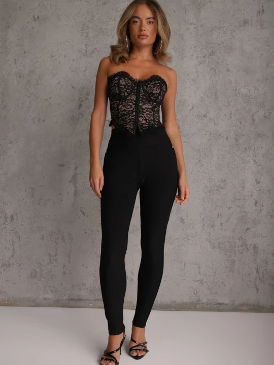 Zdjęcie produktu Czarne Spodnie Skinny High Waist z Gumką w Talii Ivelbia Yu & Me