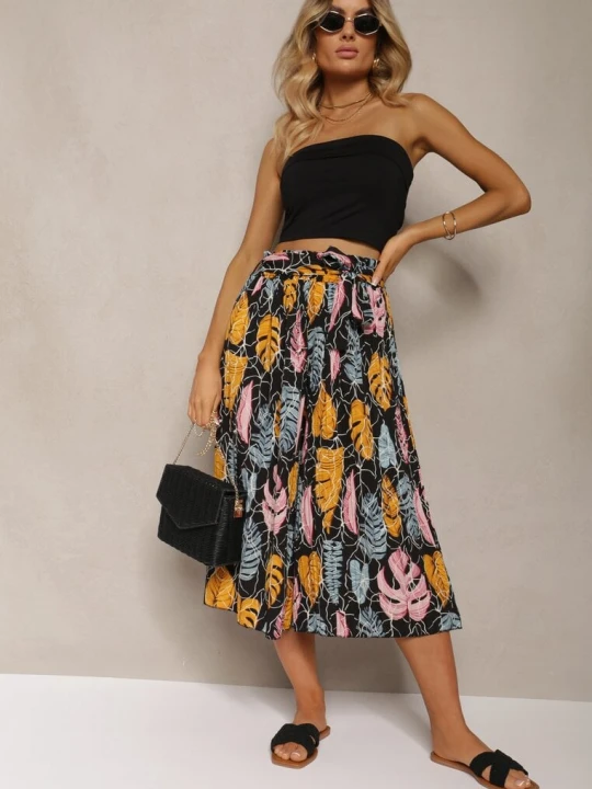 Zdjęcie produktu Czarno-Pomarańczowe Spodnie Szwedy z Bawełną High Waist Wykończone Gumką w Talii Pasefia Airisa