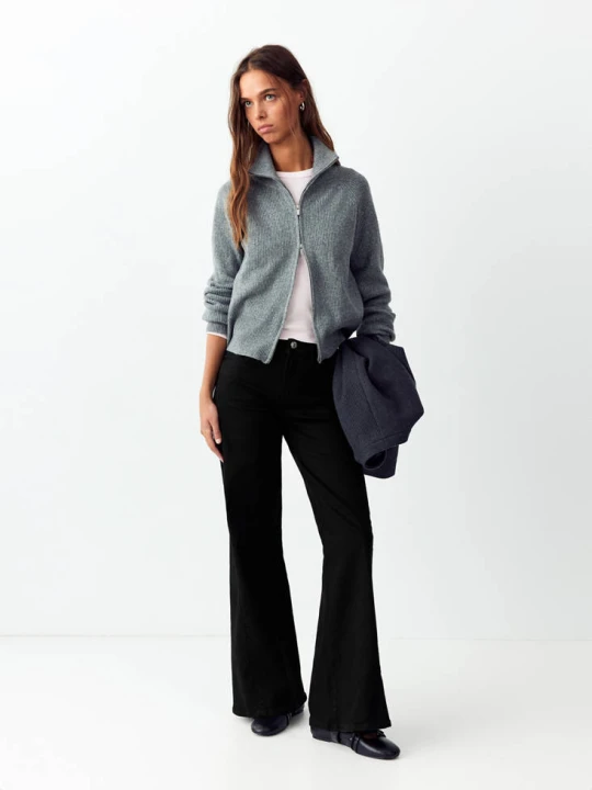 Zdjęcie produktu Jeansy flare z przeszyciami black denim - Teen - MANGO TEEN