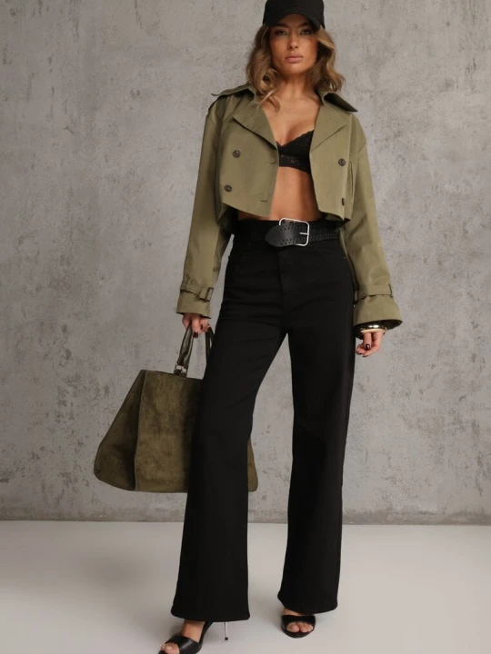 Zdjęcie produktu Czarne Szerokie Spodnie High Waist z Bawełny Rhethyphe Hello Miss