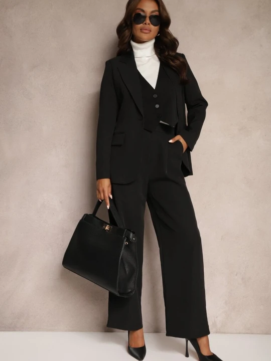 Zdjęcie produktu Czarne Szerokie Spodnie w Eleganckim Stylu Hanessame New Collection