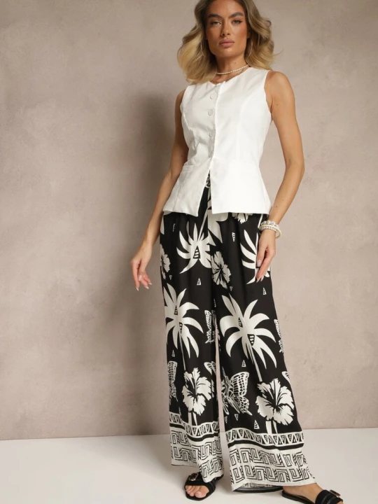 Zdjęcie produktu Czarne Szerokie Spodnie z Gumką w Pasie w Stylu Boho Evirami J&x