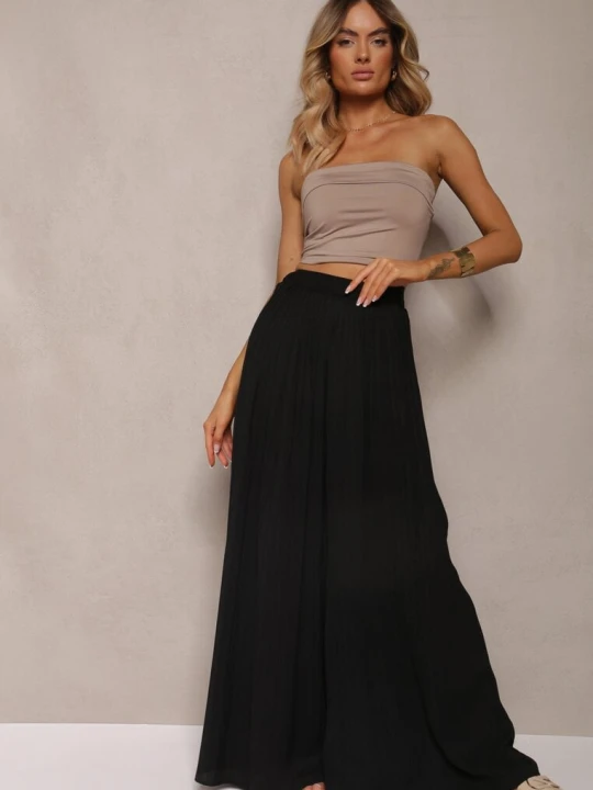 Zdjęcie produktu Czarne Szerokie Spodnie z Plisami High Waist Mirealli Melya By Melody