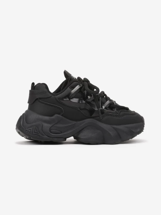 Zdjęcie produktu Czarne Sznurowane Buty Sportowe Sneakersy na Grubej Tłoczonej Podeszwie Arionella