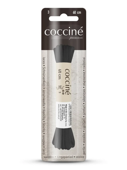 Zdjęcie produktu Czarne Sznurówki do Butów Bawełniane Okrągłe Cienkie 60 cm Coccine