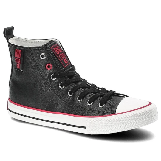 Zdjęcie produktu Trampki damskie Big Star, z cholewką z materiału syntetycznego sznurowane na metalowych oczkach, czarnoczerwone, JJ274131