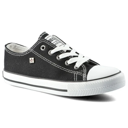 Zdjęcie produktu Trampki damskie Big Star, wykonane z materiału tekstylnego typu canvas z klasycznym sznurowaniem gumowym noskiem oraz płaską podeszwą, czarne, FF3742