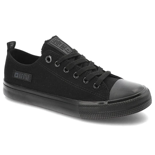 Zdjęcie produktu Trampki damskie Big Star, cholewka z materiału tekstylnego o płóciennej strukturze z klasycznym sznurowaniem i metalowymi przelotkam, czarny, KK27400