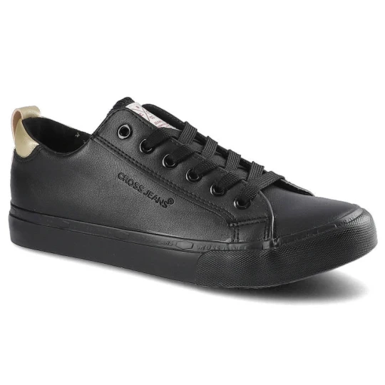Zdjęcie produktu Trampki damskie Cross Jeans, sznurowany fason cholewka ze skóry ekologicznej niska cholewka przed kostkę gumowy nosek ochronny płaska elastyczna pode czarny