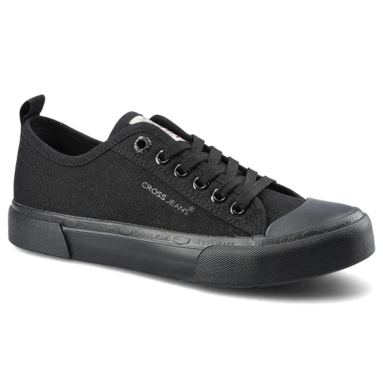 Zdjęcie produktu Trampki damskie Cross Jeans, sznurowany fason cholewka tekstylna niska cholewka przed kostkę gumowy nosek ochronny płaska gruba podeszwa solidna kons czarny