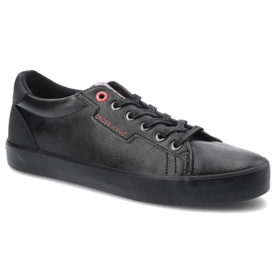 Zdjęcie produktu Trampki damskie Cross Jeans, z wysokiej jakości materiału syntetycznego z gładką cholewką oraz sznurowanym zapięciem, czarne, II1R4001C
