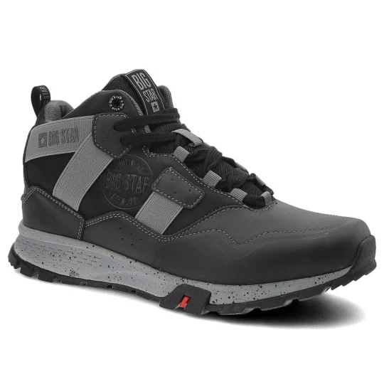 Zdjęcie produktu Trekkingi unisex Big Star, skóra ekologiczna i materiał tekstylny wysoka cholewka sznurowanie wzmocniony nosek i pięta podeszwa z bieżnikiem i amorty czarny
