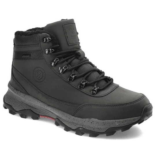 Zdjęcie produktu Trekkingi męskie Cross Jeans, z ekoskóry i materiału sznurowane z miękkim ociepleniem i grubą antypoślizgową podeszwą., czarne, KK1R4027C