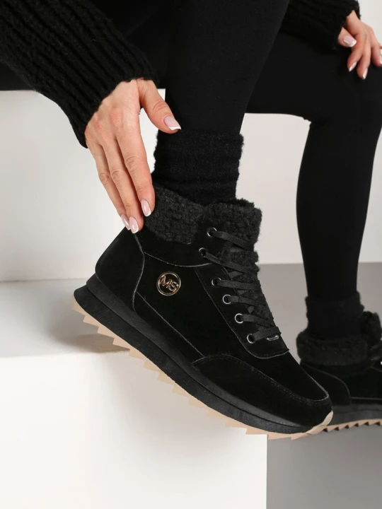 Zdjęcie produktu Czarne Zimowe Sneakersy ze Sztucznym Futerkiem Turelia