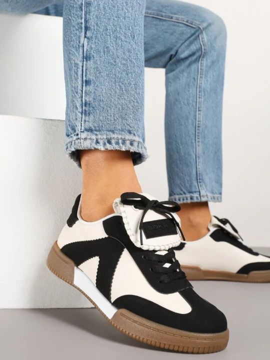 Zdjęcie produktu Czarno-Beżowe Sneakersy w Stylu Tenisówek z Szerokim Językiem Alarila Givana