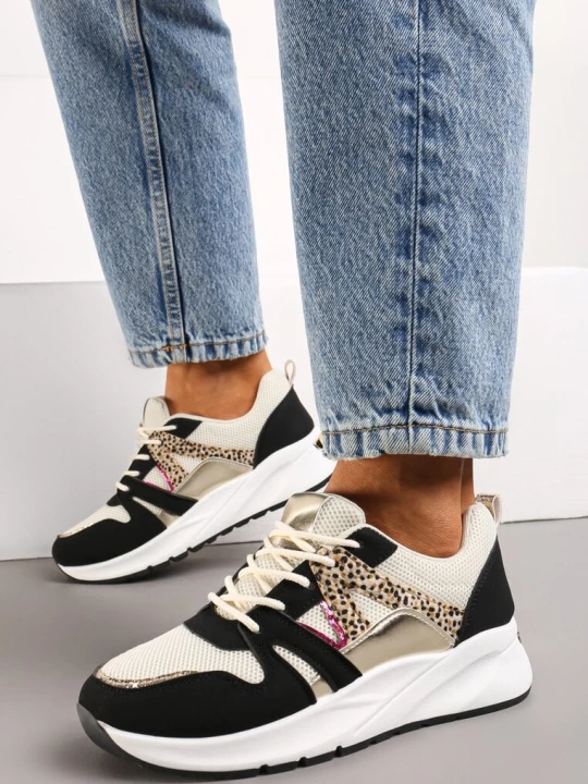 Zdjęcie produktu Czarno-Beżowe Sneakersy z Metalicznymi i Siateczkowymi Wstawkami Dalathe