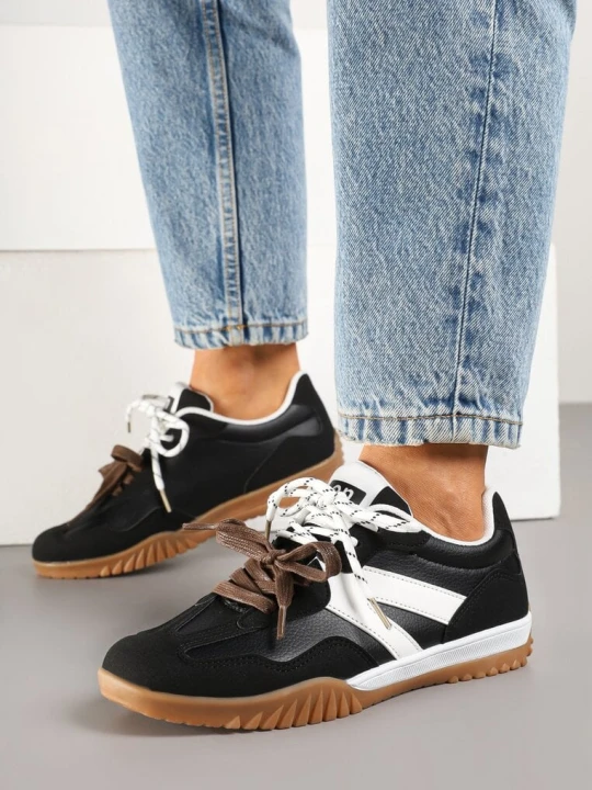 Zdjęcie produktu Czarno-Białe Sneakersy Klasyczne Tenisówki z Dodatkowym Sznurowaniem Nilarisea 888