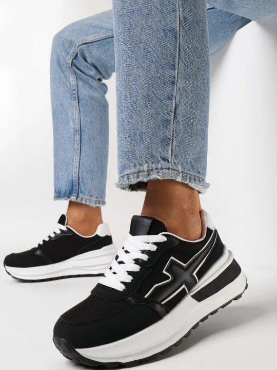 Zdjęcie produktu Czarno-Białe Sneakersy na Grubej Podeszwie Annelise