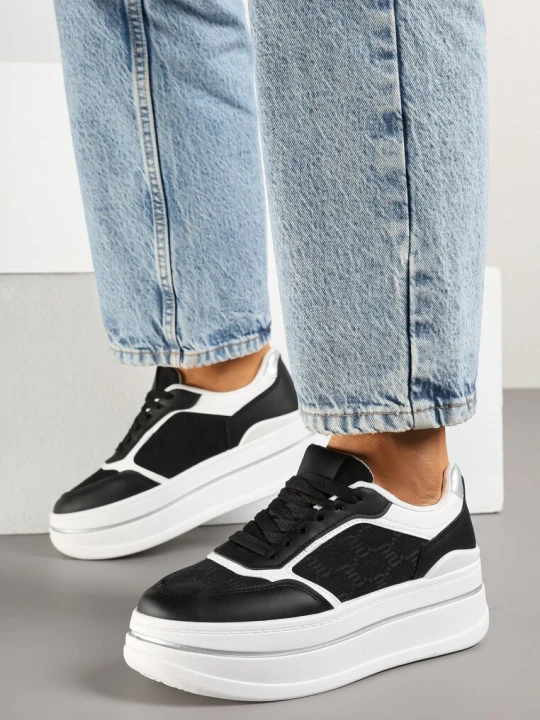 Zdjęcie produktu Czarno-Białe Sneakersy na Grubej Podeszwie Ozdobione Tłoczeniem Nalliera Renda