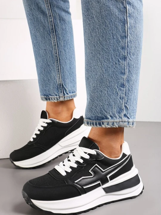 Zdjęcie produktu Czarno-Białe Sneakersy przed Kostkę na Platformie z Wstawką Evienne