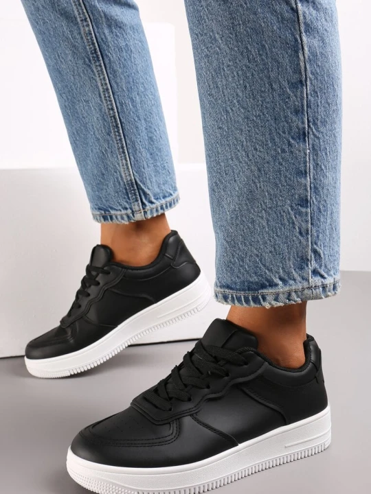 Zdjęcie produktu Czarno-Białe Sneakersy Sznurowane na Grubej Podeszwie Taleith Vices