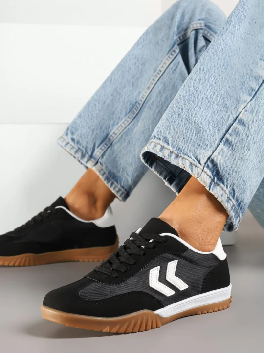 Zdjęcie produktu Czarno-Białe Sneakersy Typu Kultowe Tenisówki Zdobione Przeszyciami Mepenna 888