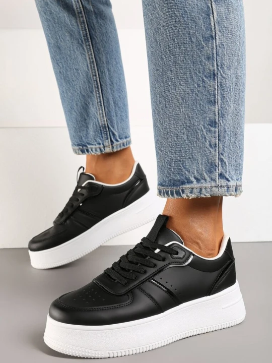 Zdjęcie produktu Czarno-Białe Sneakersy Vices na Platformie ze Sznurowaniem Lealirra
