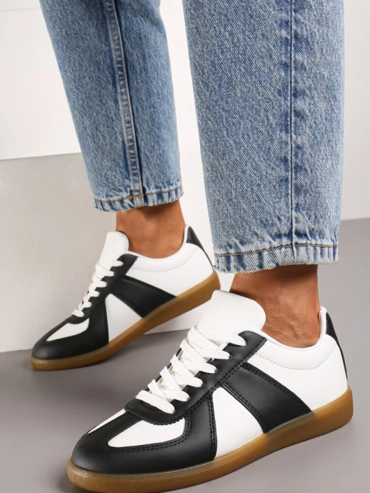Zdjęcie produktu Czarno-Białe Sneakersy z Przeszyciami przed Kostkę Taviana