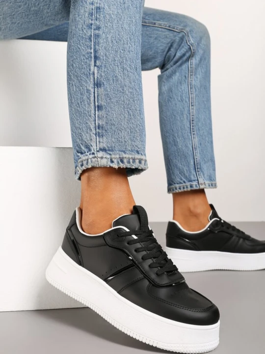 Zdjęcie produktu Czarno-Białe Sznurowane Sneakersy Vices na Grubej Podeszwie Leanaela