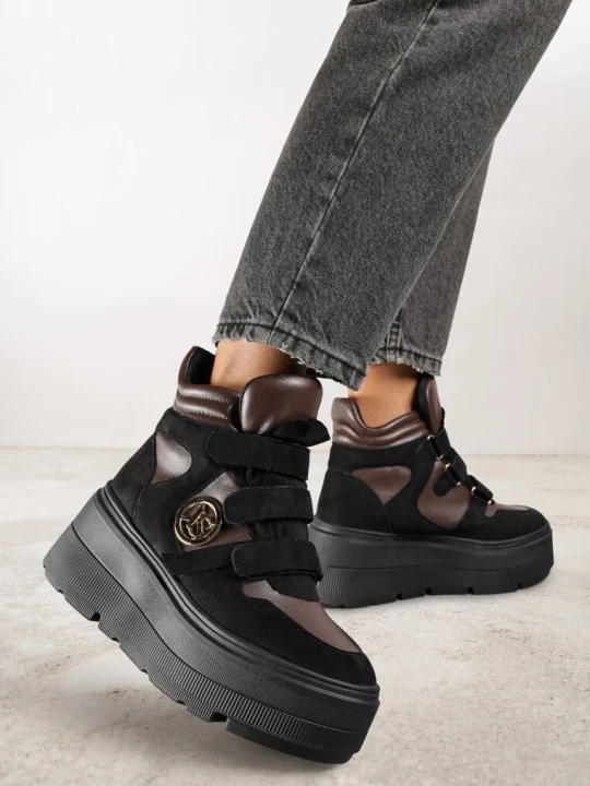 Zdjęcie produktu Czarno-Brązowe Botki Sneakersy Vices na Platformie w Stylu Y2K Gelira