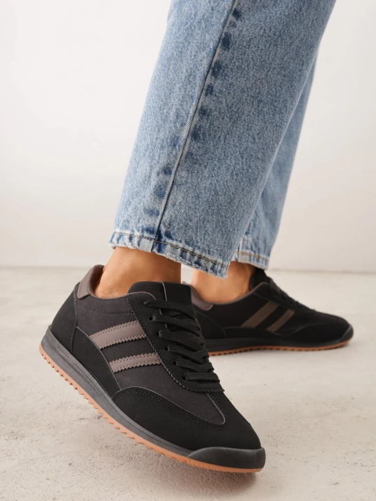 Zdjęcie produktu Czarno-Brązowe Sneakersy z Geometrycznym Motywem Jannata Mulanka