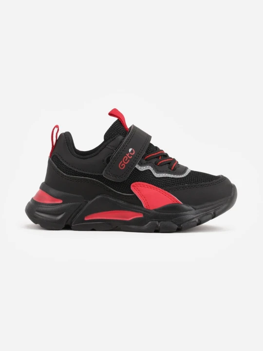 Zdjęcie produktu Czarno-Czerwone Buty Sportowe Sneakersy z Napisem i Geometrycznym Wzorem Basolea Gelteo