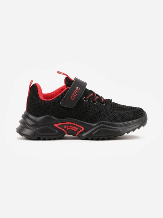 Zdjęcie produktu Czarno-Czerwone Buty Sportowe Sneakersy ze Skórzaną Wkładką i Geometrycznym Wzorem Dephiera Gelteo