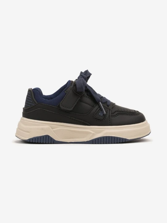 Zdjęcie produktu Czarno-Granatowe Buty Sportowe Sneakersy ze Skórzaną Wkładką na Grubej Podeszwie Zapinane na Rzep Evirissa