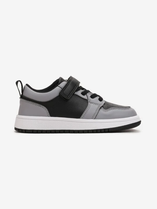 Zdjęcie produktu Czarno-Szare Płaskie Buty Sportowe Zapinane na Rzep i Sznurowane Haelia