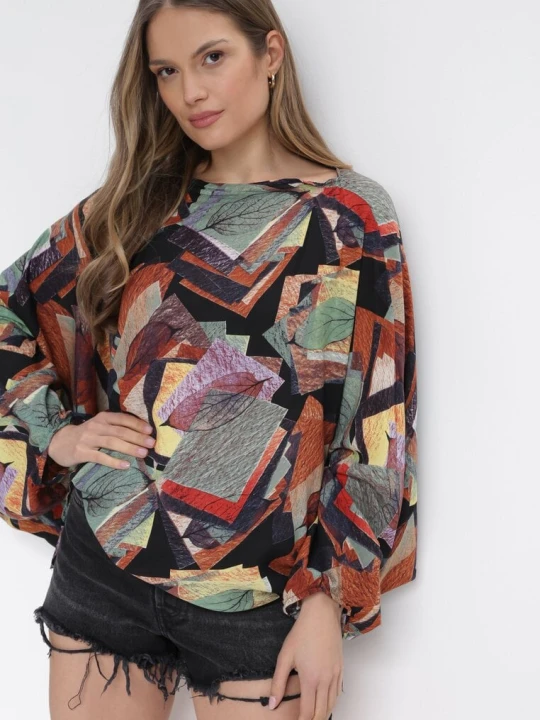 Zdjęcie produktu Czarno-Zielona 3w1 Bluzka Kombinezon i Spodnie z Geometrycznym Wzorem i Szerokimi Nogawkami Madelinn R&f Fashion