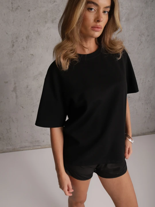 Zdjęcie produktu Czarny Basicowy T-shirt z Bawełny Meranissea M&d Fashion